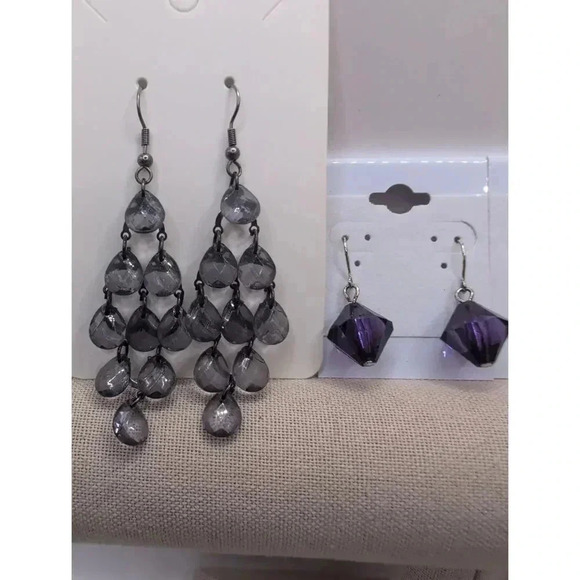 NWT Spare Parts Purple Dangly Stud Beaded Earrings Women's Bundle of 4 EUC + NWT - Picture 2 of 4